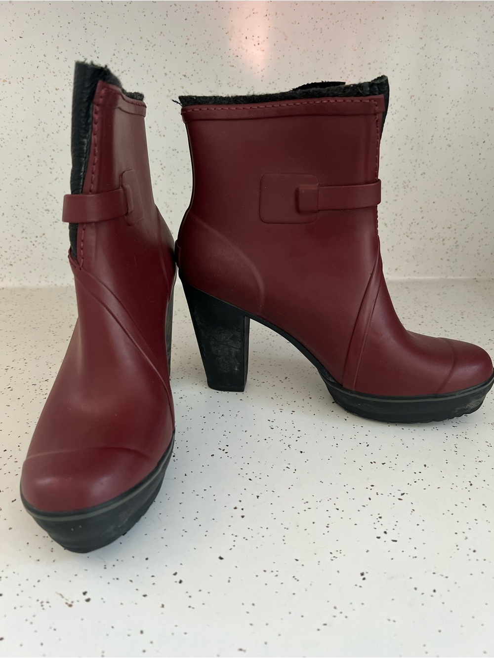 Women’s Burgundy Heeled Rubber Ankle Boots